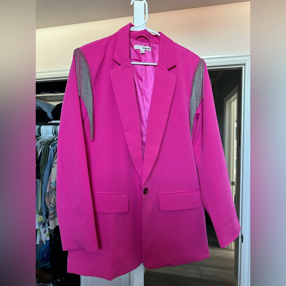 Pink Blazer with rhinestone fringe